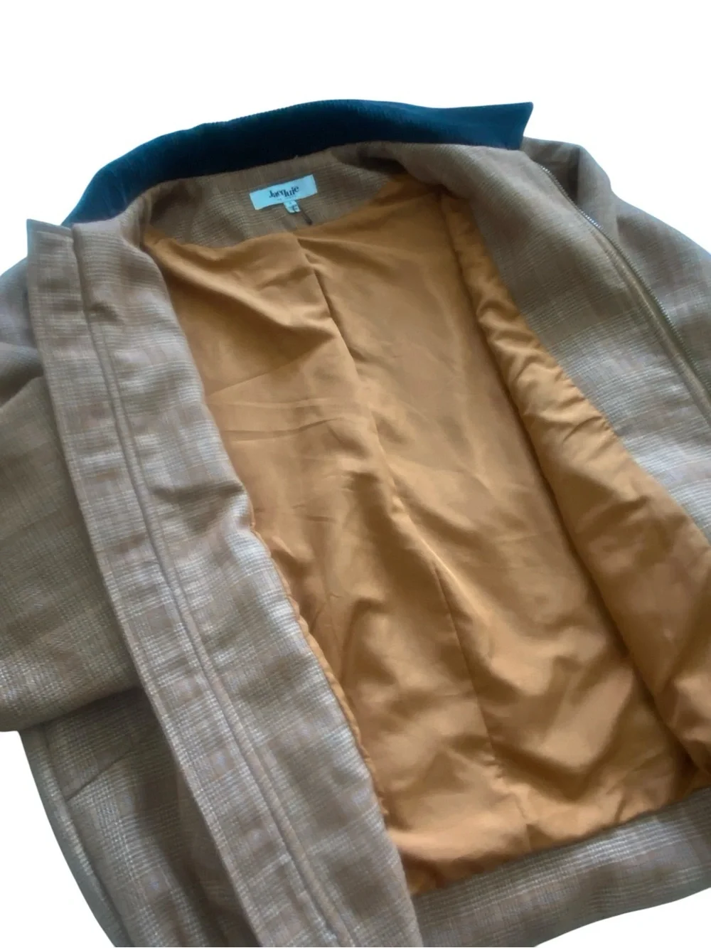 Jacqui E Tan Bomber Jacket with Black Collar